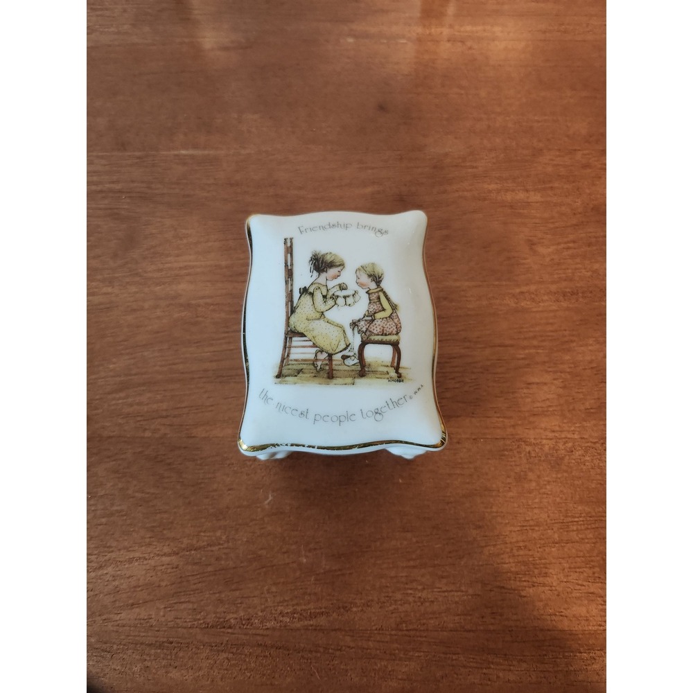 Holly Hobbie Rectangular Footed Trinket Dish "Friendship brings...." - 1974